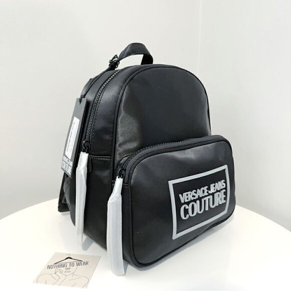 ⭕️ VERSACE JEANS Backpack Black Nylon Designer Logo - Picture 2 of 10